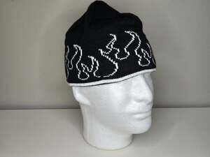 Jacob Ash / Schuessler Black and White Flame Knit Beanie Hat Skull Cap
